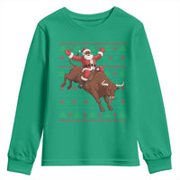 Funny Black Santa Riding Bull Youth Sweatshirt Ugly Christmas Sweater Gift - Wonder Print Shop