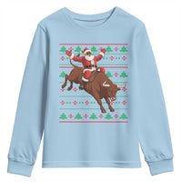Funny Black Santa Riding Bull Youth Sweatshirt Ugly Christmas Sweater Gift - Wonder Print Shop