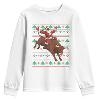 Funny Black Santa Riding Bull Youth Sweatshirt Ugly Christmas Sweater Gift - Wonder Print Shop