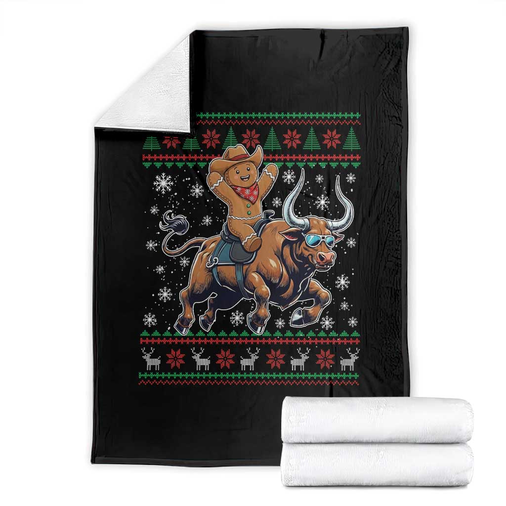 Funny Gingerbread Man Riding Bull Throw Blanket Cowboy Western Rodeo Christmas Gift - Wonder Print Shop