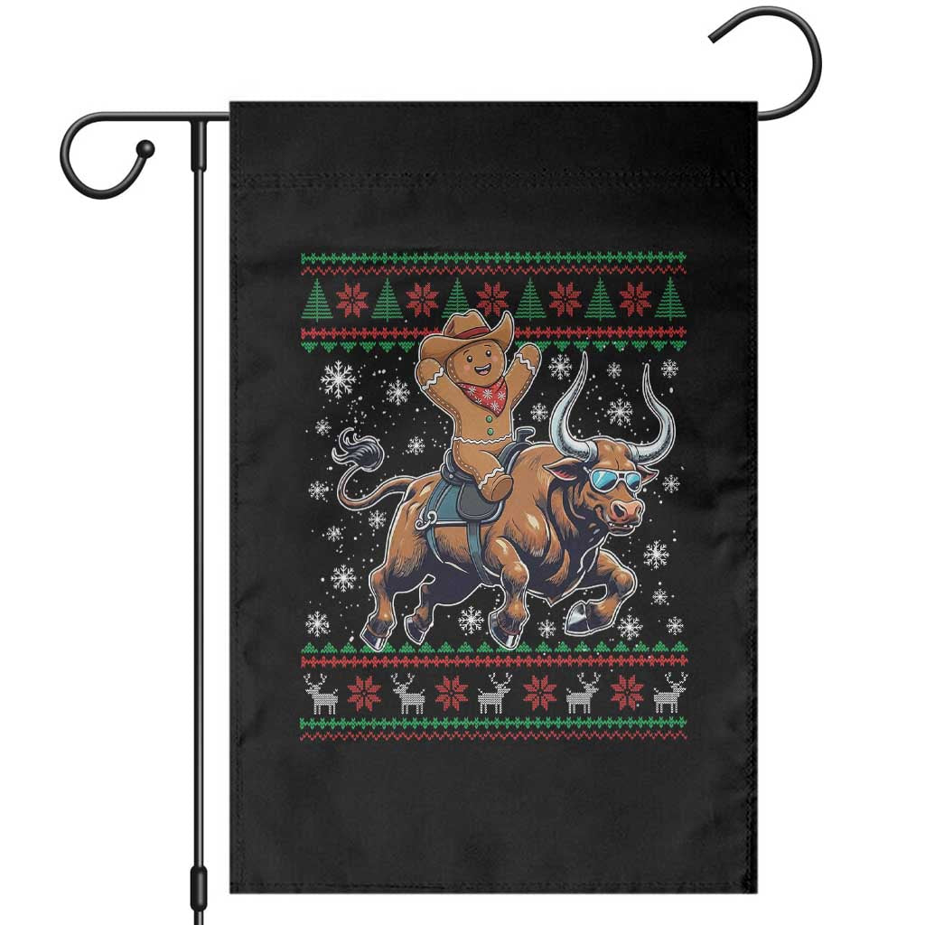 Funny Gingerbread Man Riding Bull Garden Flag Cowboy Western Rodeo Christmas Gift - Wonder Print Shop
