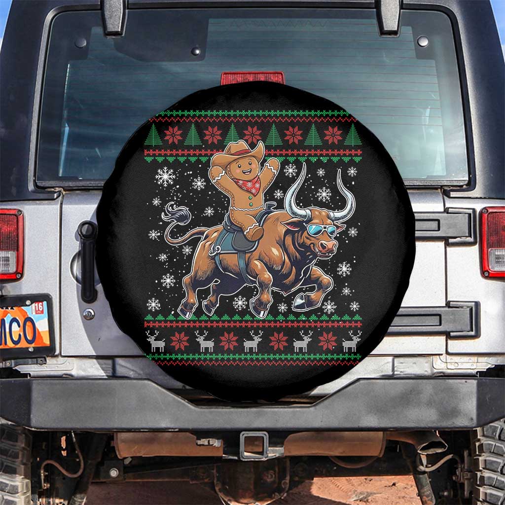 Funny Gingerbread Man Riding Bull Spare Tire Cover Cowboy Western Rodeo Christmas Gift - Wonder Print Shop