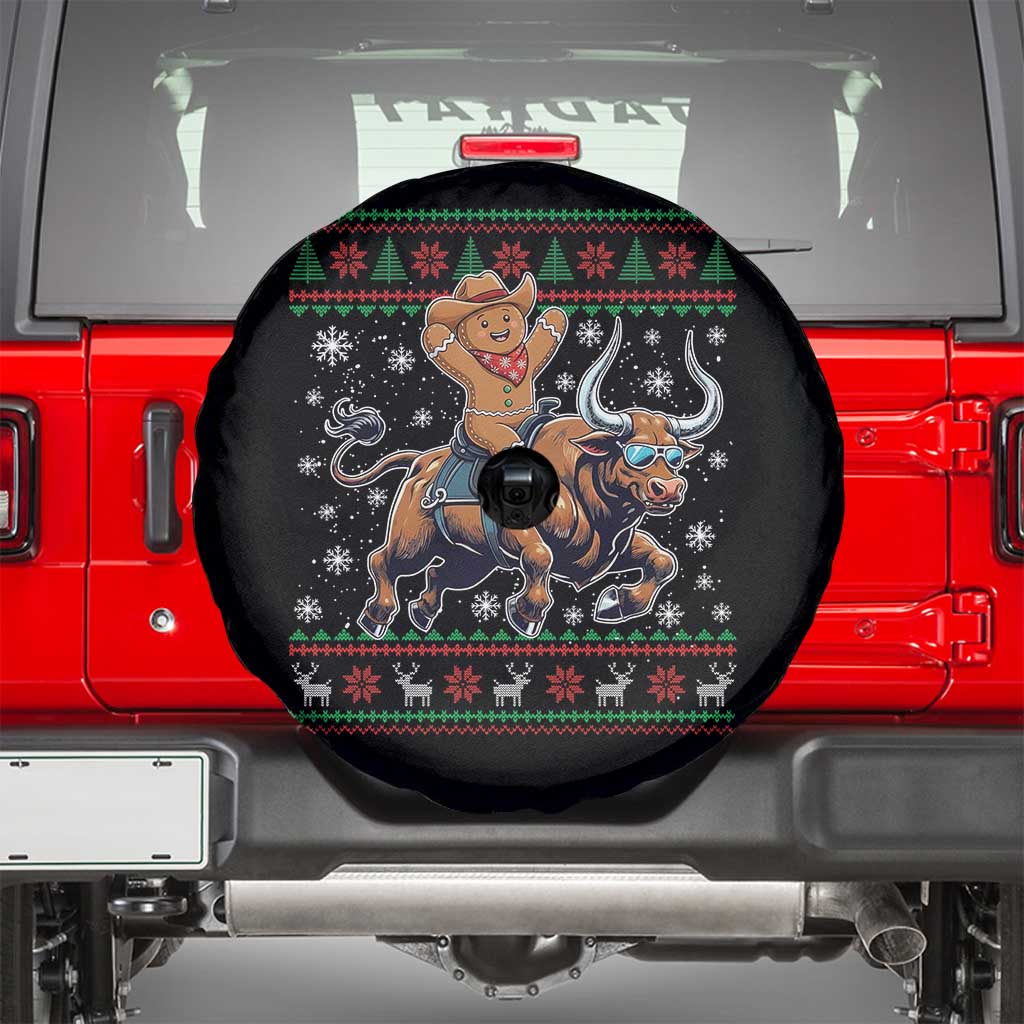 Funny Gingerbread Man Riding Bull Spare Tire Cover Cowboy Western Rodeo Christmas Gift - Wonder Print Shop