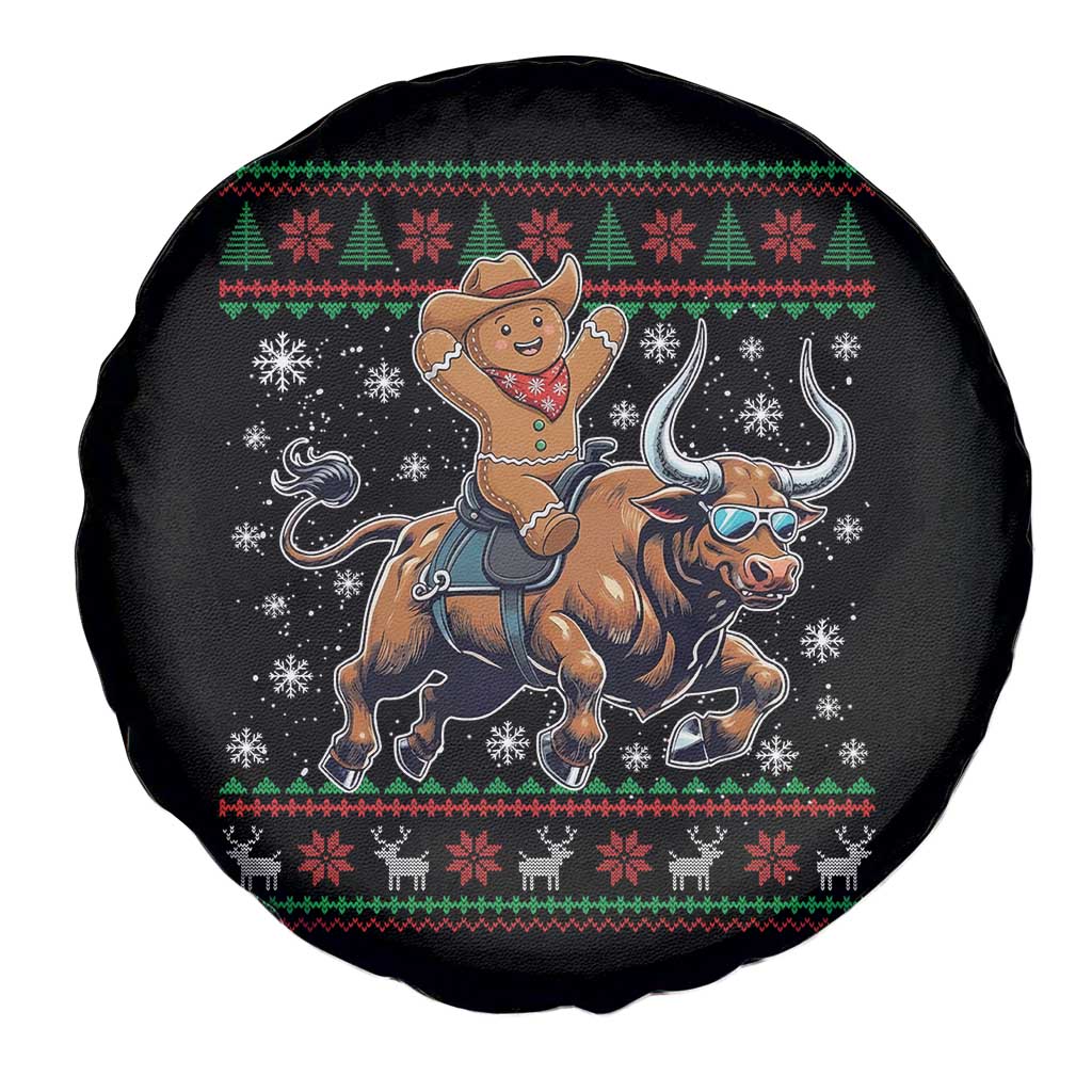 Funny Gingerbread Man Riding Bull Spare Tire Cover Cowboy Western Rodeo Christmas Gift - Wonder Print Shop