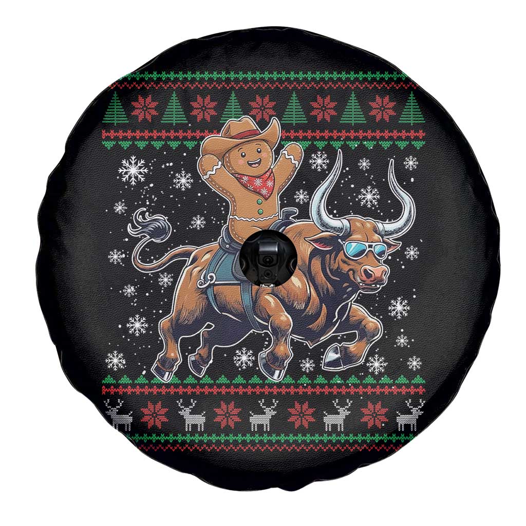 Funny Gingerbread Man Riding Bull Spare Tire Cover Cowboy Western Rodeo Christmas Gift - Wonder Print Shop