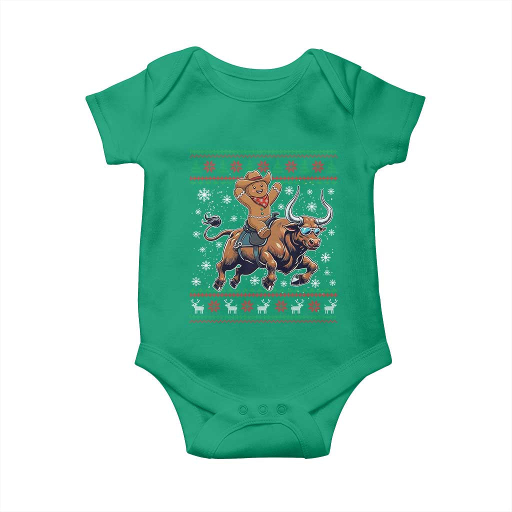 Funny Gingerbread Man Riding Bull Baby Onesie Cowboy Western Rodeo Christmas Gift - Wonder Print Shop
