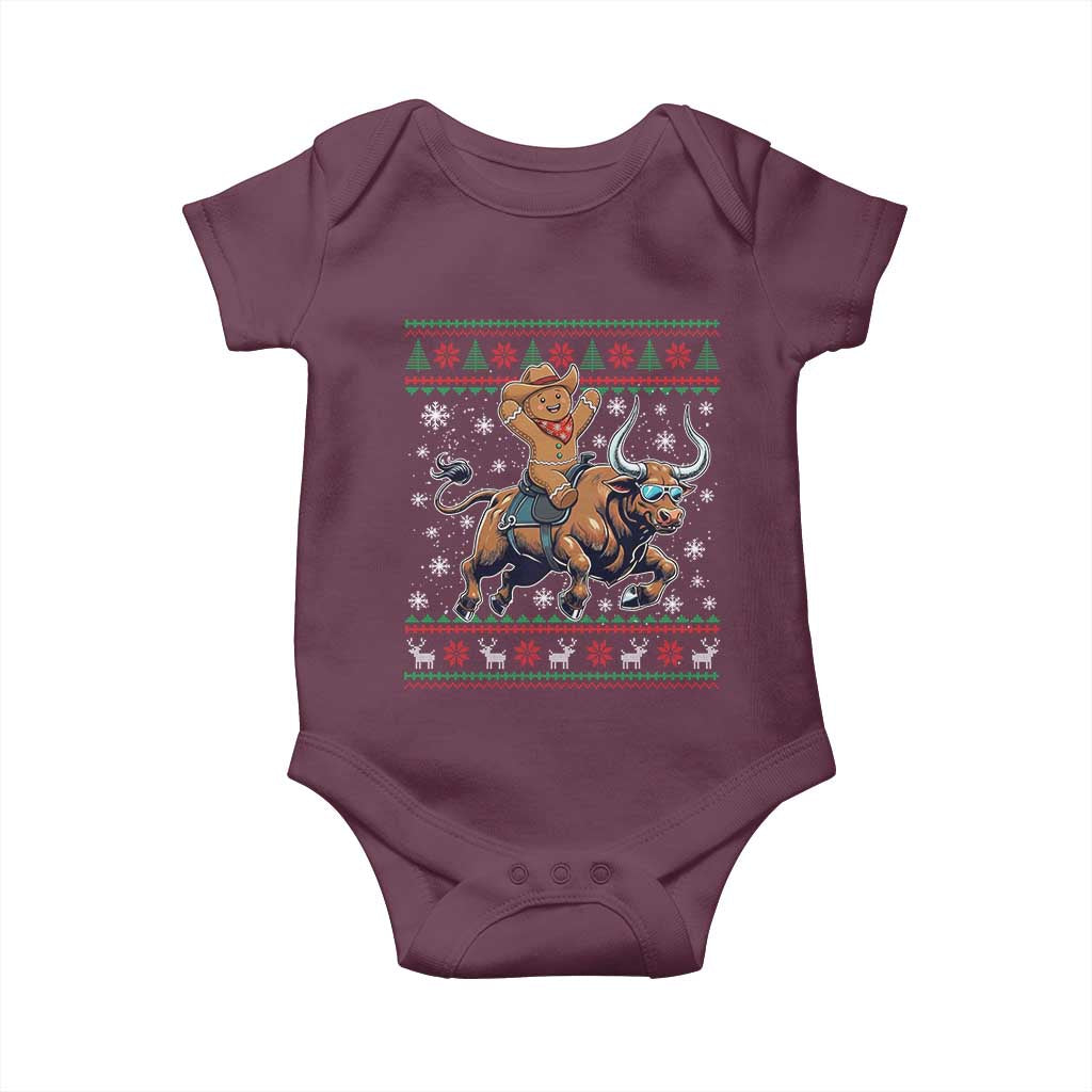 Funny Gingerbread Man Riding Bull Baby Onesie Cowboy Western Rodeo Christmas Gift - Wonder Print Shop