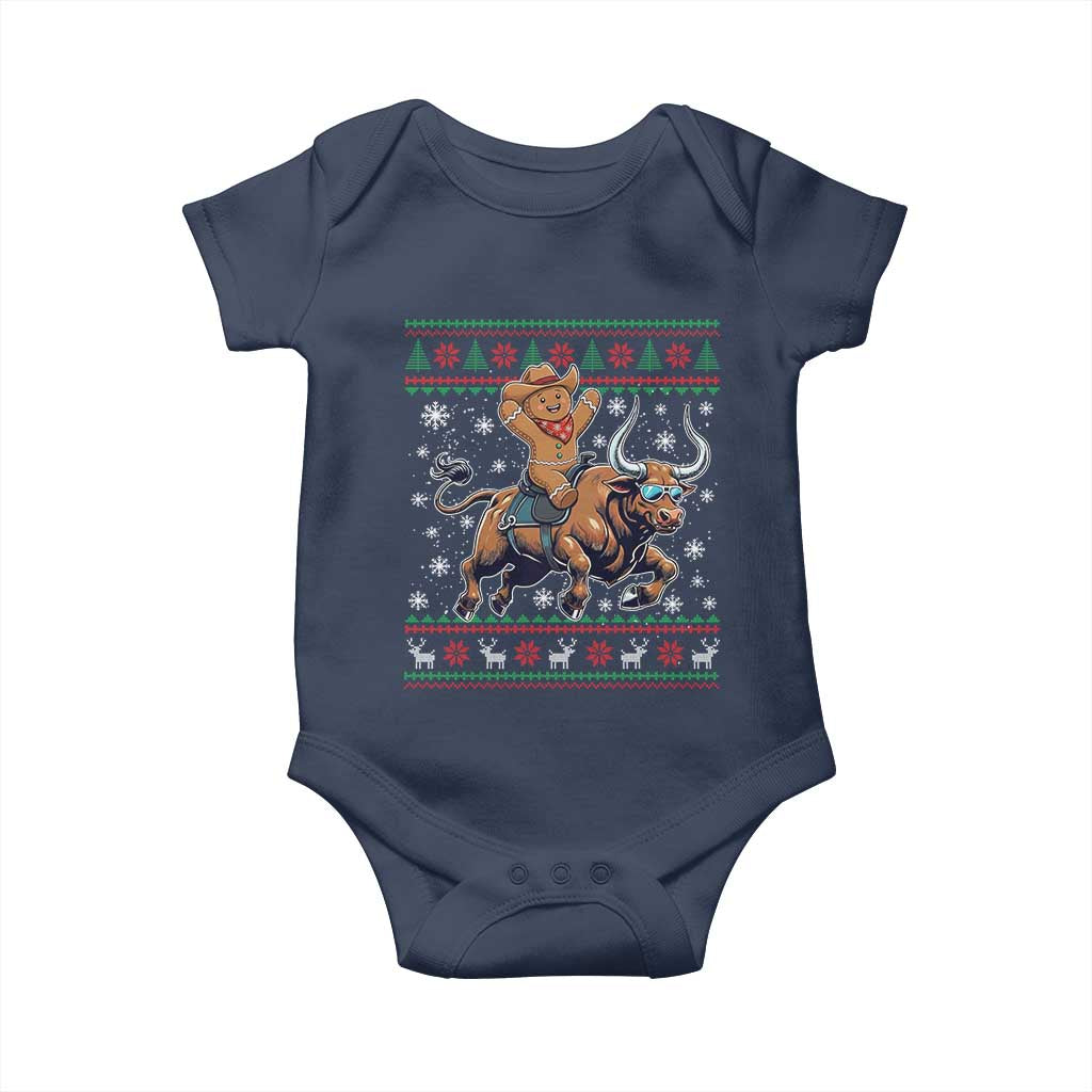 Funny Gingerbread Man Riding Bull Baby Onesie Cowboy Western Rodeo Christmas Gift - Wonder Print Shop