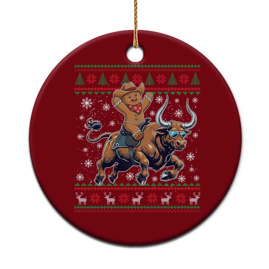 Funny Gingerbread Man Riding Bull Ceramic Ornament Cowboy Western Rodeo Christmas Gift - Wonder Print Shop