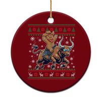 Funny Gingerbread Man Riding Bull Ceramic Ornament Cowboy Western Rodeo Christmas Gift - Wonder Print Shop
