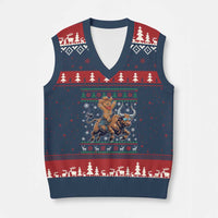 Funny Gingerbread Man Riding Bull V-Neck Knit Sweater Vest Cowboy Western Rodeo Xmas Gift - Wonder Print Shop
