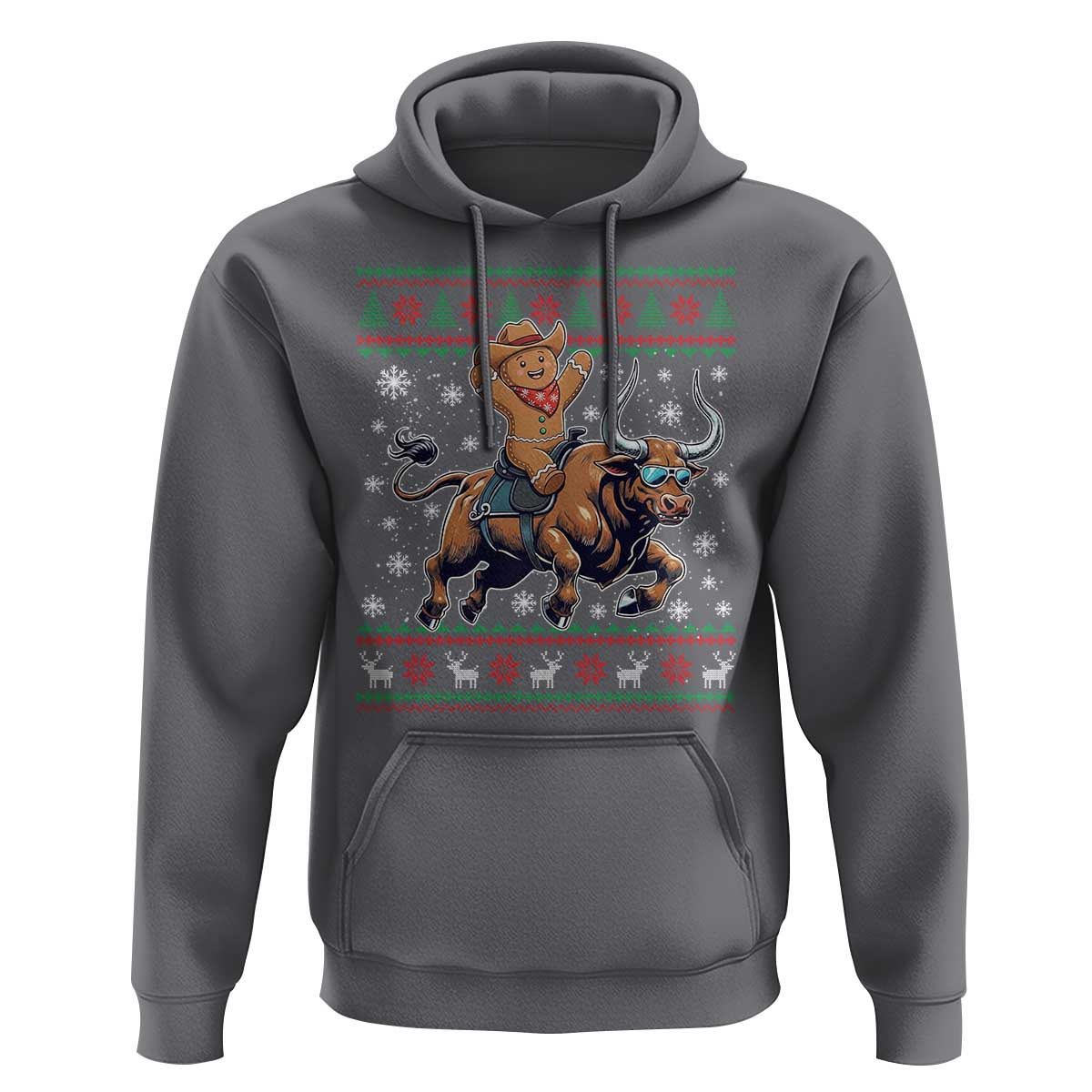 Funny Gingerbread Man Riding Bull Hoodie Cowboy Western Rodeo Christmas Gift - Wonder Print Shop