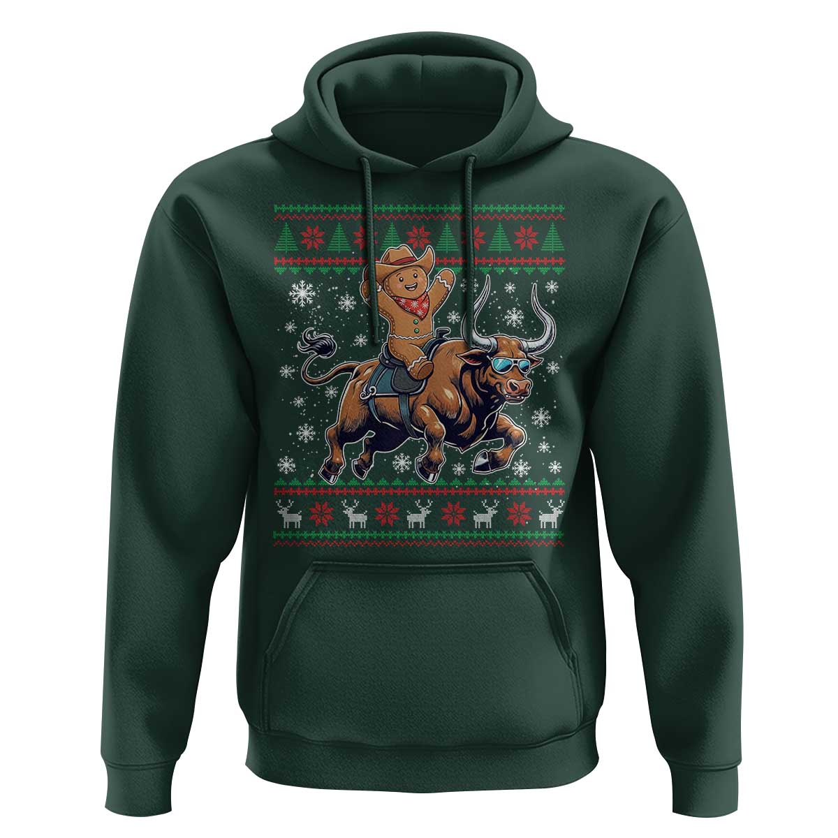 Funny Gingerbread Man Riding Bull Hoodie Cowboy Western Rodeo Christmas Gift - Wonder Print Shop