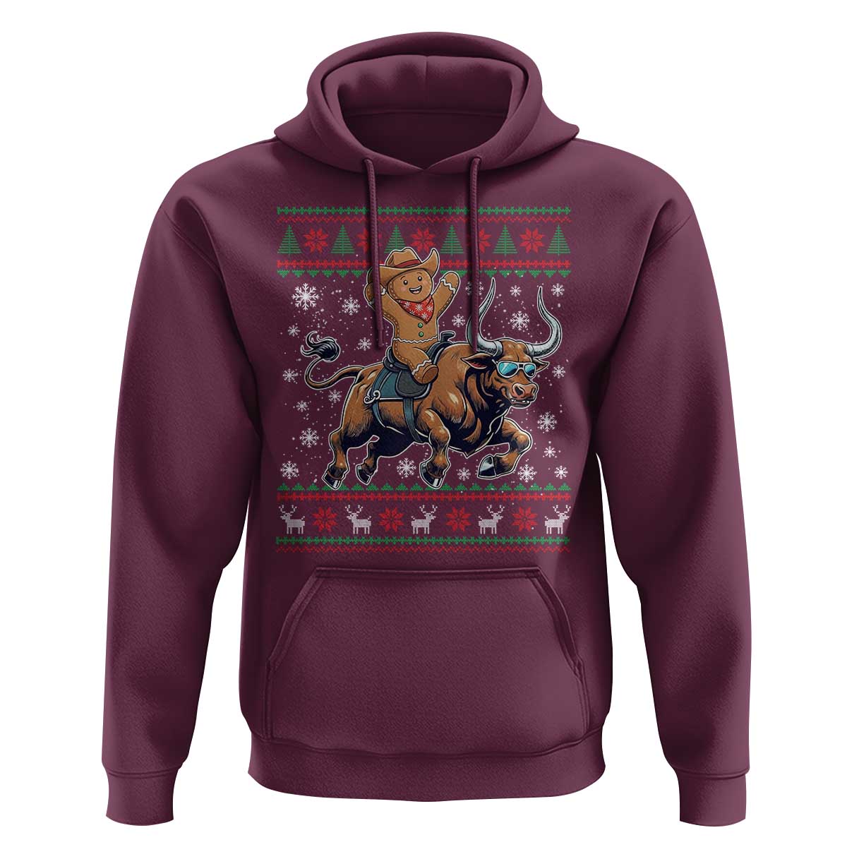 Funny Gingerbread Man Riding Bull Hoodie Cowboy Western Rodeo Christmas Gift - Wonder Print Shop