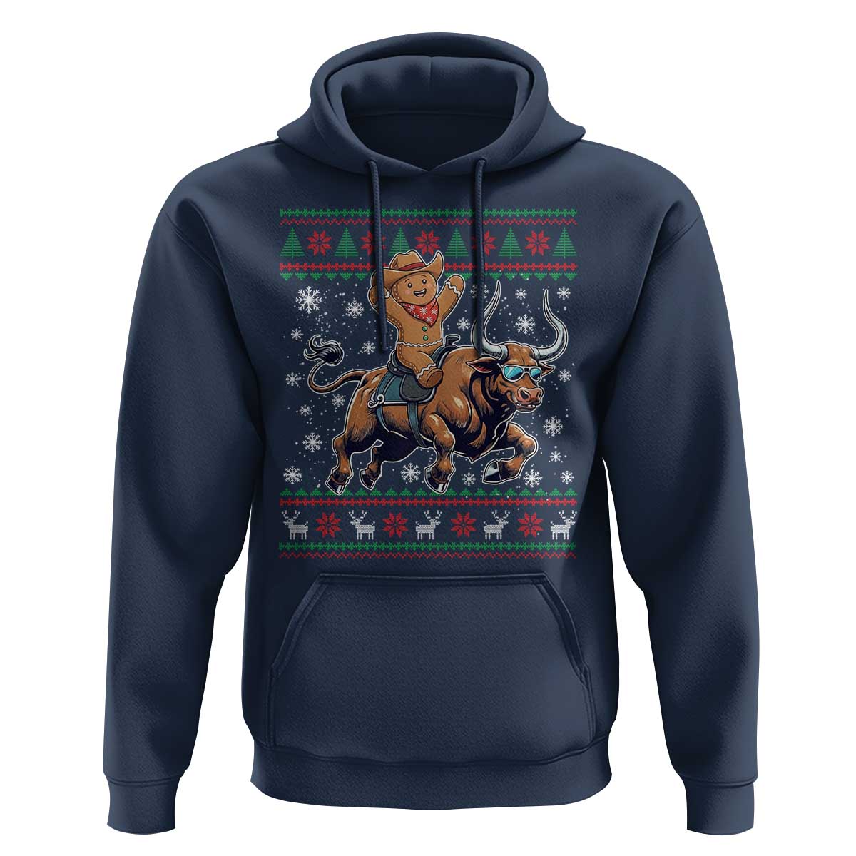 Funny Gingerbread Man Riding Bull Hoodie Cowboy Western Rodeo Christmas Gift - Wonder Print Shop