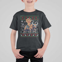 Funny Gingerbread Man Riding Bull T Shirt For Kid Cowboy Western Rodeo Christmas Gift - Wonder Print Shop