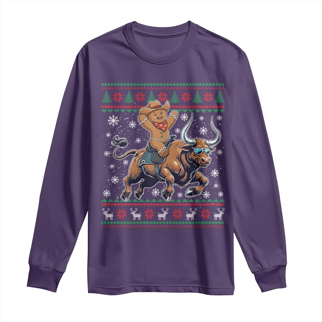 Funny Gingerbread Man Riding Bull Long Sleeve Shirt Cowboy Western Rodeo Christmas Gift - Wonder Print Shop