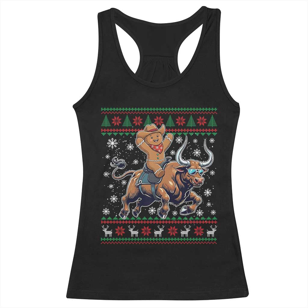 Funny Gingerbread Man Riding Bull Racerback Tank Top Cowboy Western Rodeo Christmas Gift - Wonder Print Shop
