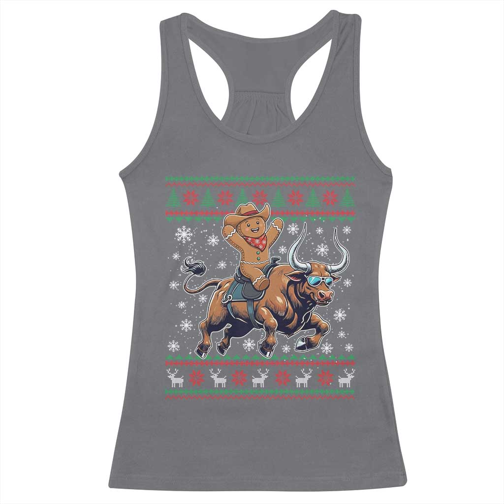 Funny Gingerbread Man Riding Bull Racerback Tank Top Cowboy Western Rodeo Christmas Gift - Wonder Print Shop