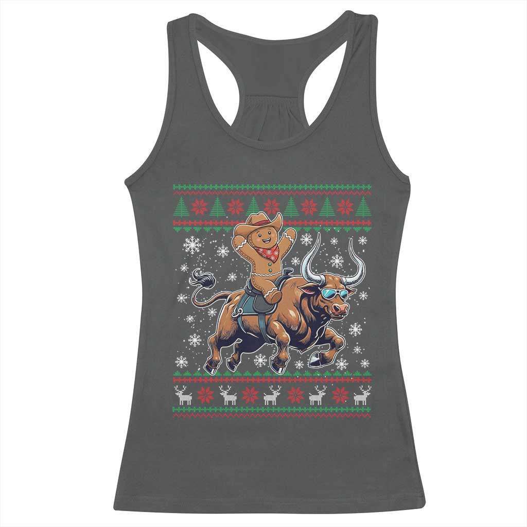 Funny Gingerbread Man Riding Bull Racerback Tank Top Cowboy Western Rodeo Christmas Gift - Wonder Print Shop