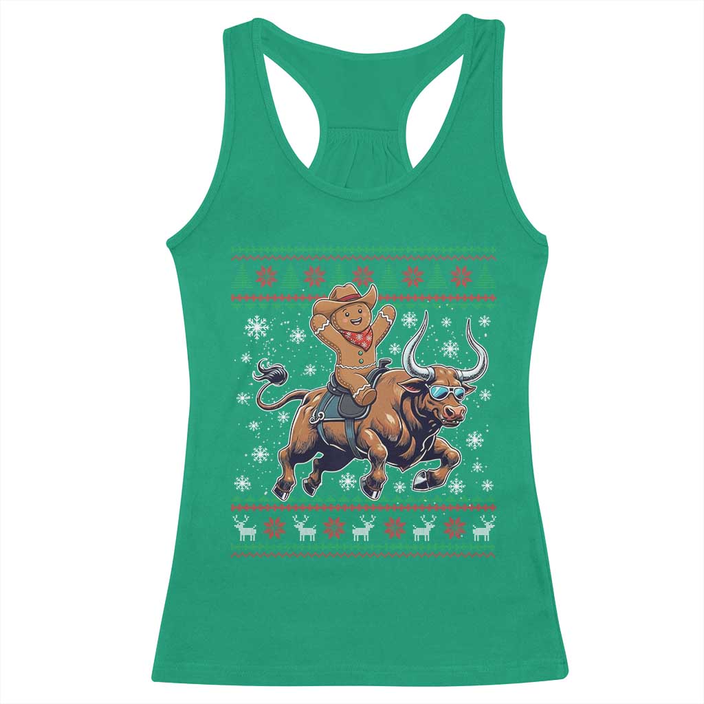 Funny Gingerbread Man Riding Bull Racerback Tank Top Cowboy Western Rodeo Christmas Gift - Wonder Print Shop