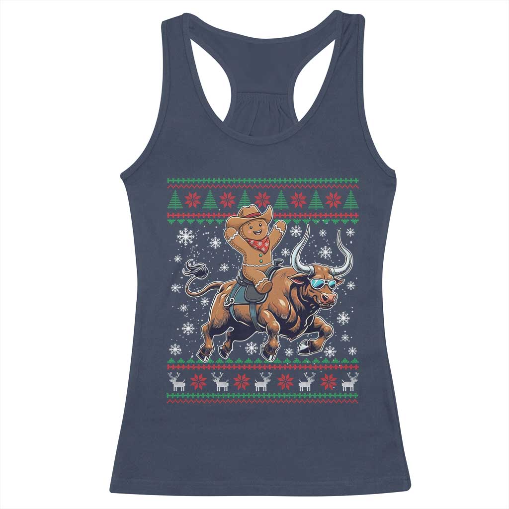Funny Gingerbread Man Riding Bull Racerback Tank Top Cowboy Western Rodeo Christmas Gift - Wonder Print Shop
