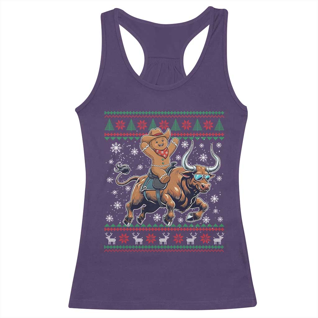Funny Gingerbread Man Riding Bull Racerback Tank Top Cowboy Western Rodeo Christmas Gift - Wonder Print Shop