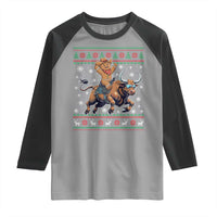 Funny Gingerbread Man Riding Bull Raglan Shirt Cowboy Western Rodeo Christmas Gift - Wonder Print Shop