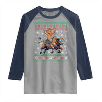 Funny Gingerbread Man Riding Bull Raglan Shirt Cowboy Western Rodeo Christmas Gift - Wonder Print Shop