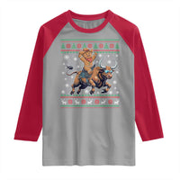 Funny Gingerbread Man Riding Bull Raglan Shirt Cowboy Western Rodeo Christmas Gift - Wonder Print Shop