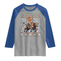 Funny Gingerbread Man Riding Bull Raglan Shirt Cowboy Western Rodeo Christmas Gift - Wonder Print Shop