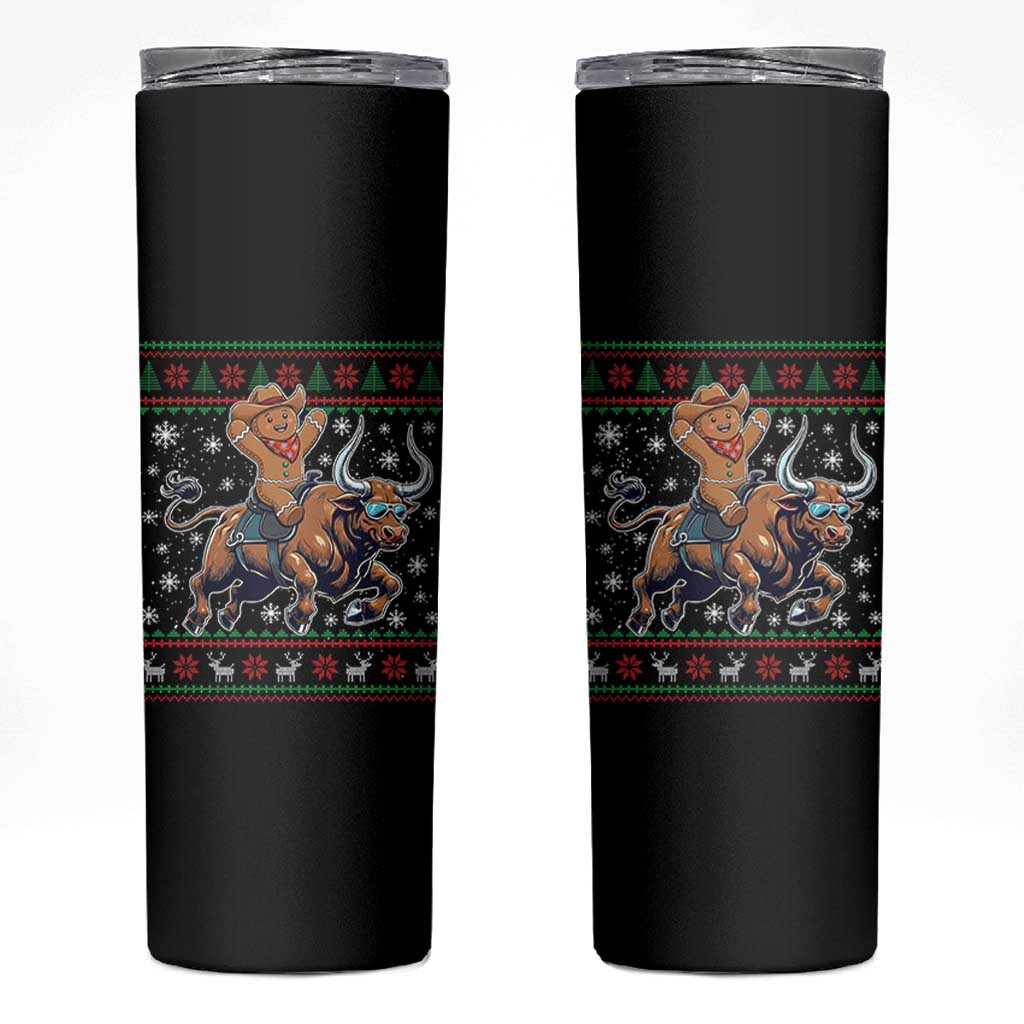 Funny Gingerbread Man Riding Bull Skinny Tumbler Cowboy Western Rodeo Christmas Gift - Wonder Print Shop