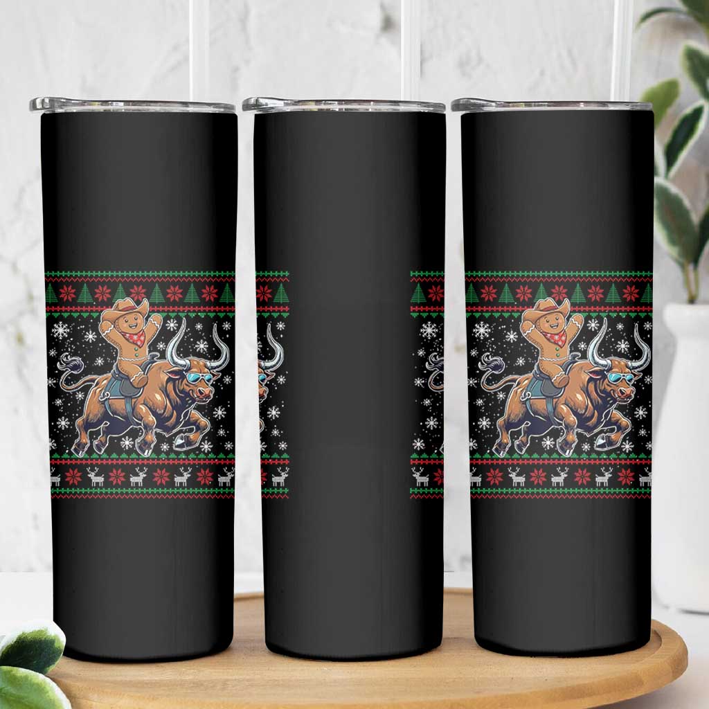 Funny Gingerbread Man Riding Bull Skinny Tumbler Cowboy Western Rodeo Christmas Gift - Wonder Print Shop