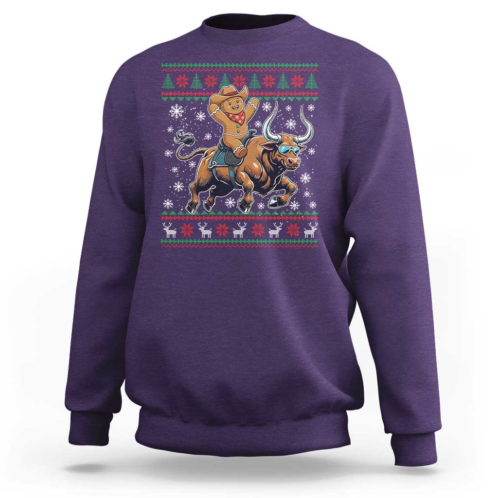 Funny Gingerbread Man Riding Bull Sweatshirt Cowboy Western Rodeo Christmas Gift - Wonder Print Shop