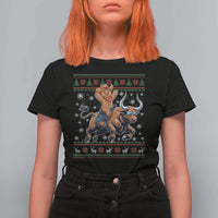 Funny Gingerbread Man Riding Bull T Shirt For Women Cowboy Western Rodeo Christmas Gift - Wonder Print Shop