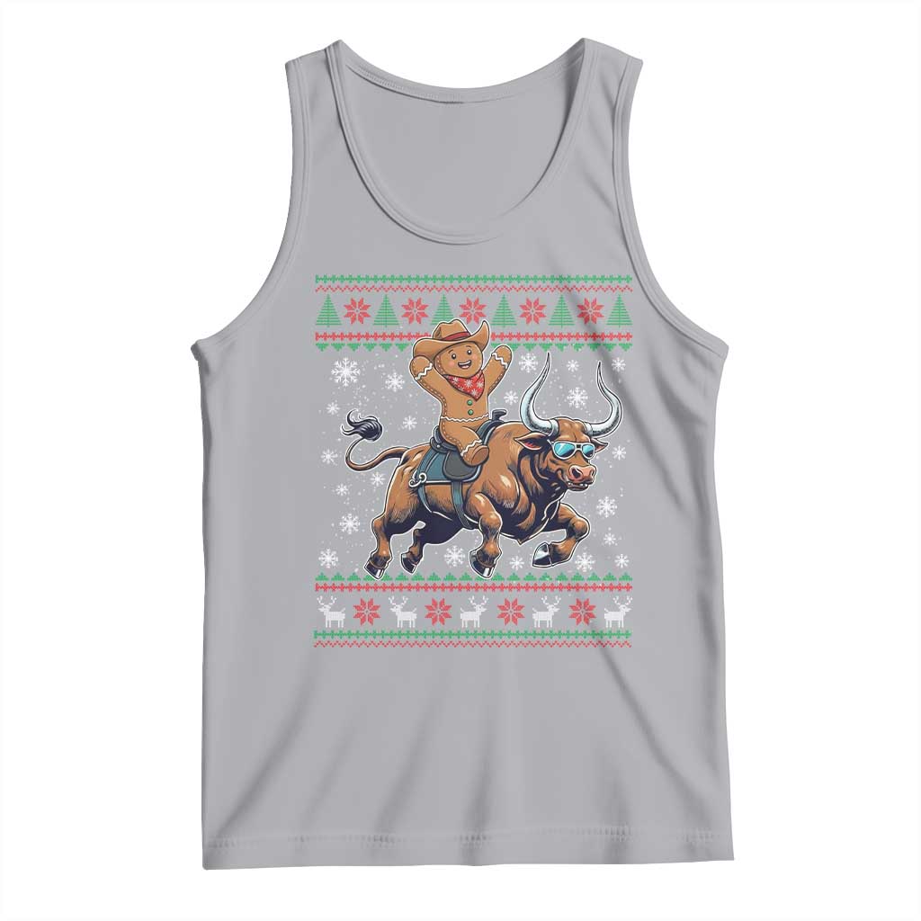 Funny Gingerbread Man Riding Bull Tank Top Cowboy Western Rodeo Christmas Gift - Wonder Print Shop