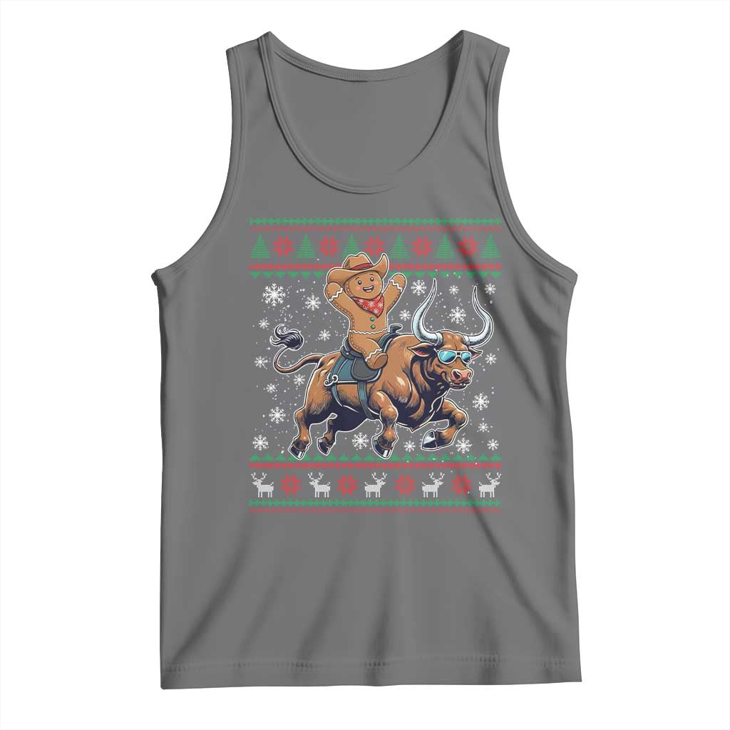 Funny Gingerbread Man Riding Bull Tank Top Cowboy Western Rodeo Christmas Gift - Wonder Print Shop