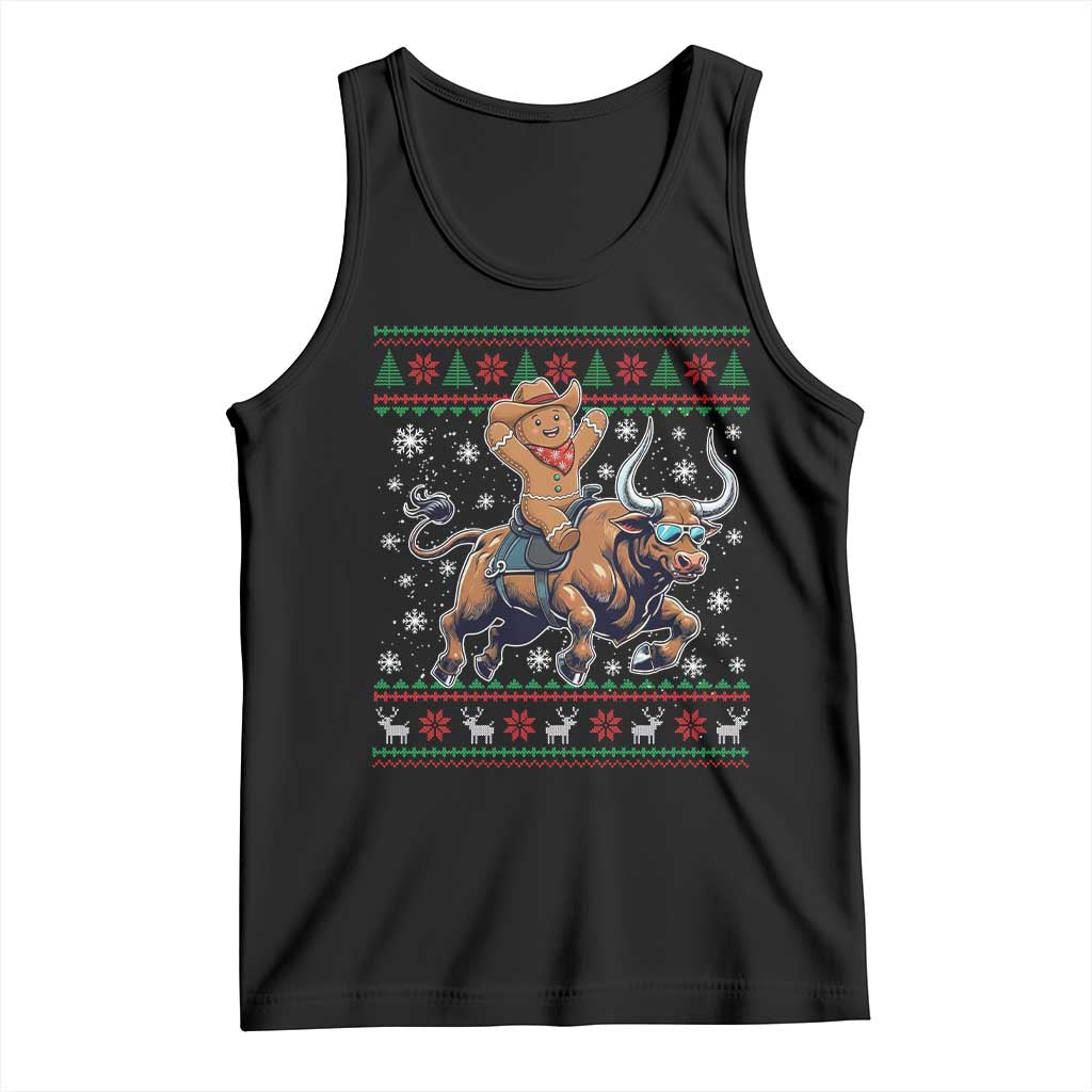 Funny Gingerbread Man Riding Bull Tank Top Cowboy Western Rodeo Christmas Gift - Wonder Print Shop