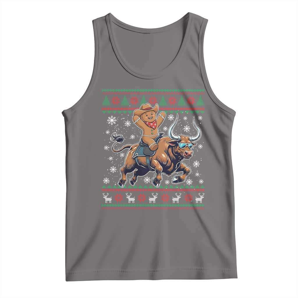 Funny Gingerbread Man Riding Bull Tank Top Cowboy Western Rodeo Christmas Gift - Wonder Print Shop