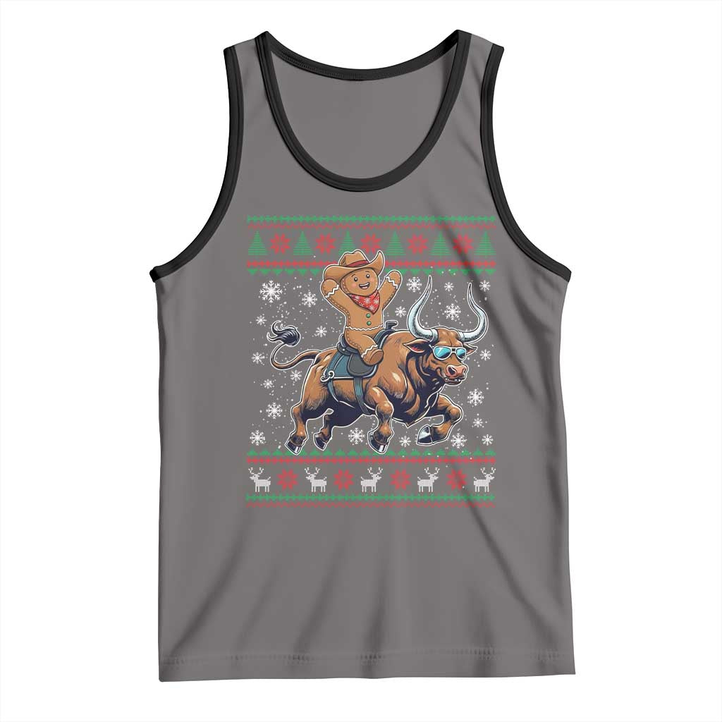 Funny Gingerbread Man Riding Bull Tank Top Cowboy Western Rodeo Christmas Gift - Wonder Print Shop