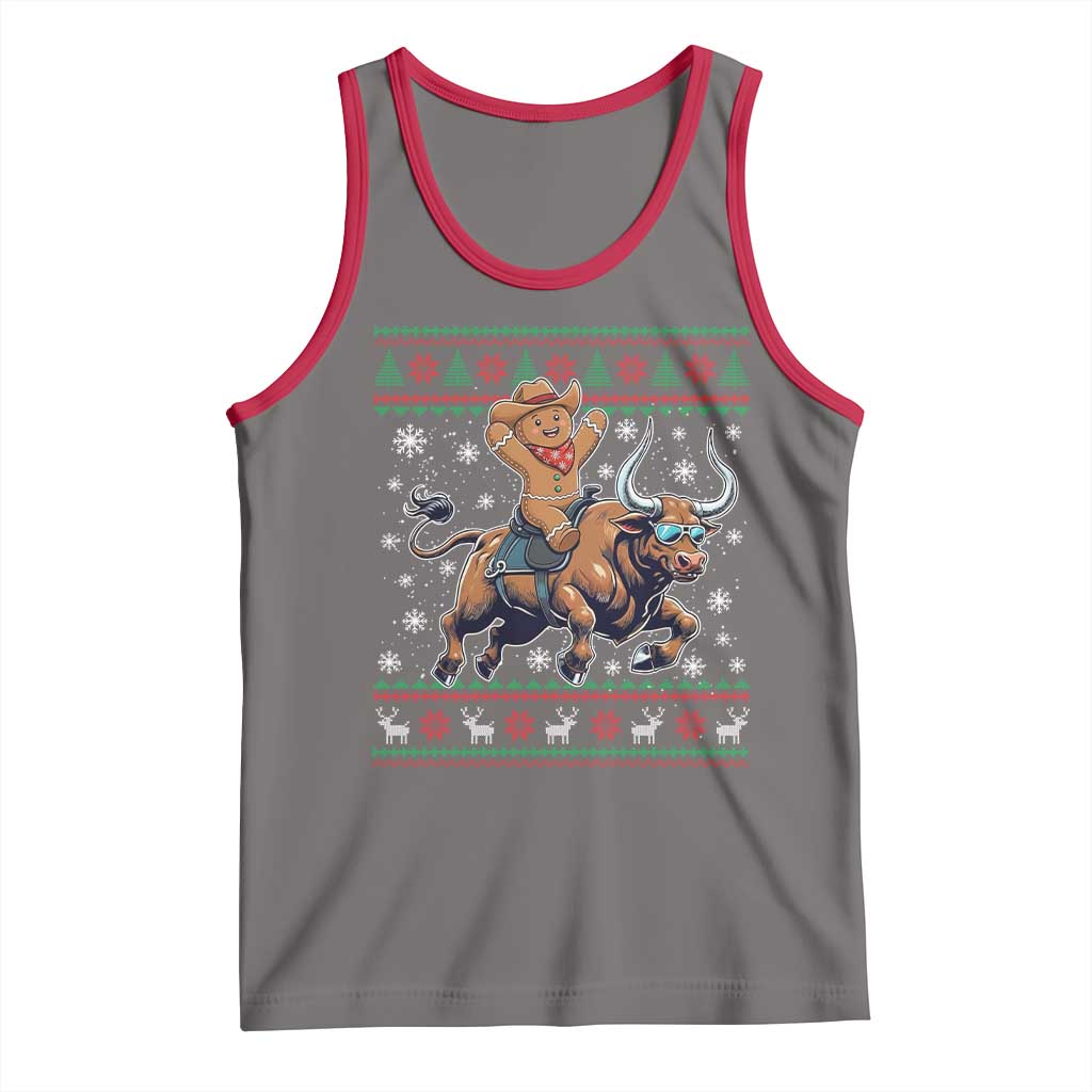 Funny Gingerbread Man Riding Bull Tank Top Cowboy Western Rodeo Christmas Gift - Wonder Print Shop