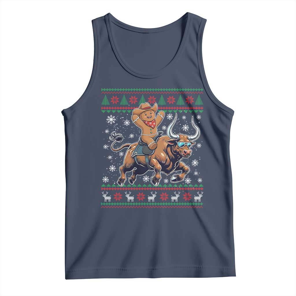 Funny Gingerbread Man Riding Bull Tank Top Cowboy Western Rodeo Christmas Gift - Wonder Print Shop