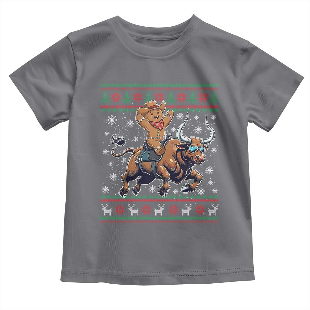 Funny Gingerbread Man Riding Bull Toddler T Shirt Cowboy Western Rodeo Christmas Gift - Wonder Print Shop