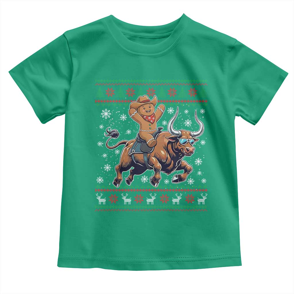 Funny Gingerbread Man Riding Bull Toddler T Shirt Cowboy Western Rodeo Christmas Gift - Wonder Print Shop