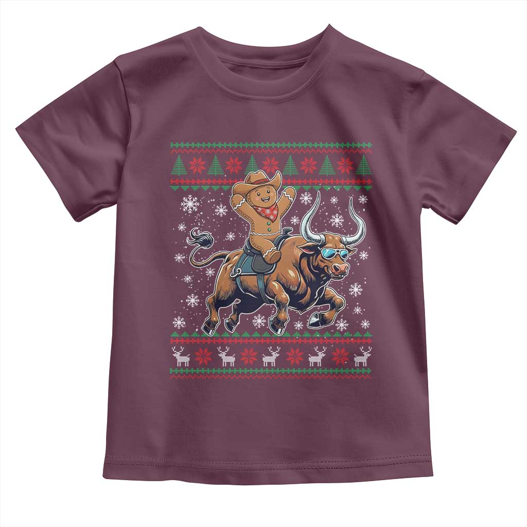 Funny Gingerbread Man Riding Bull Toddler T Shirt Cowboy Western Rodeo Christmas Gift - Wonder Print Shop