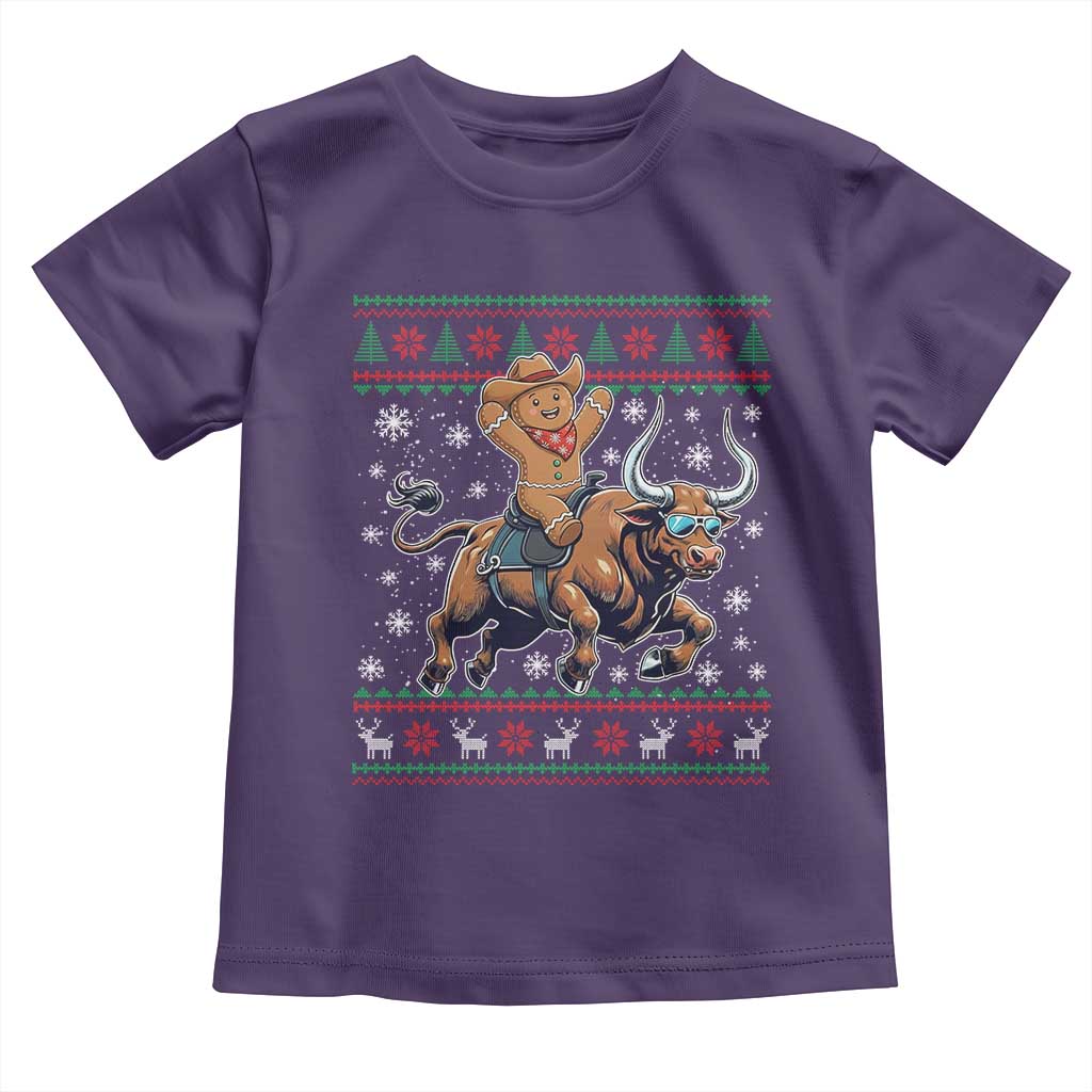 Funny Gingerbread Man Riding Bull Toddler T Shirt Cowboy Western Rodeo Christmas Gift - Wonder Print Shop