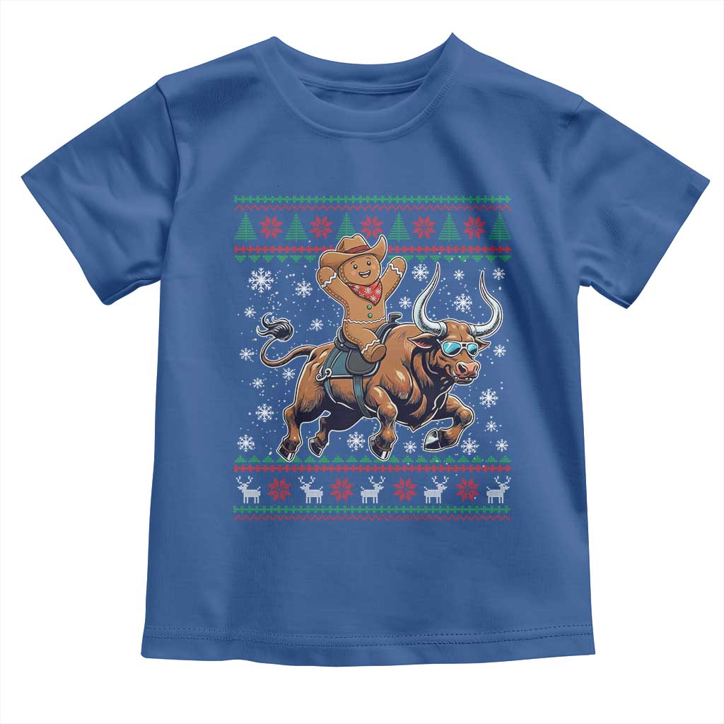 Funny Gingerbread Man Riding Bull Toddler T Shirt Cowboy Western Rodeo Christmas Gift - Wonder Print Shop