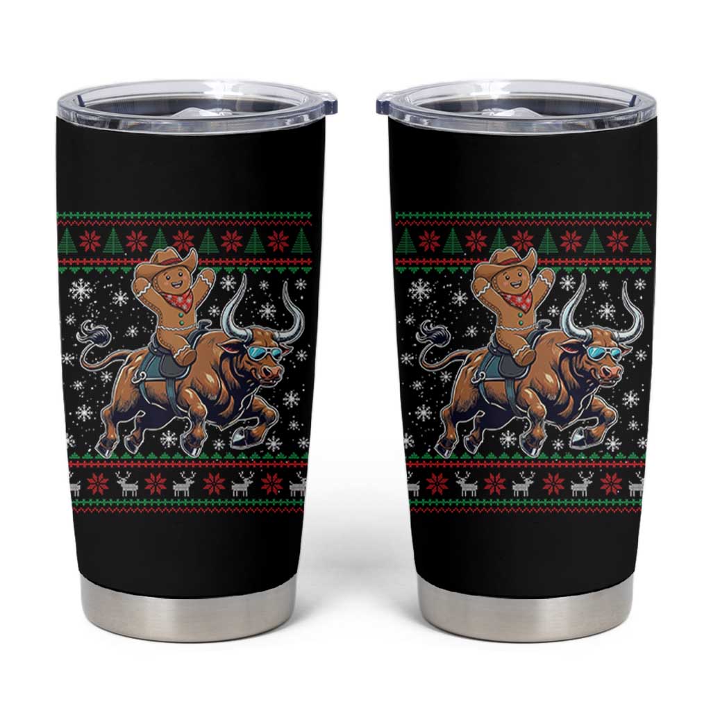 Funny Gingerbread Man Riding Bull Tumbler Cup Cowboy Western Rodeo Christmas Gift - Wonder Print Shop