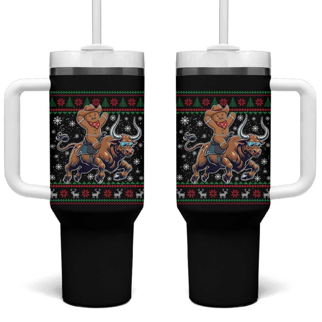 Funny Gingerbread Man Riding Bull Tumbler With Handle Cowboy Western Rodeo Christmas Gift - Wonder Print Shop