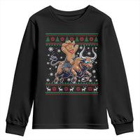 Funny Gingerbread Man Riding Bull Youth Sweatshirt Cowboy Western Rodeo Christmas Gift - Wonder Print Shop